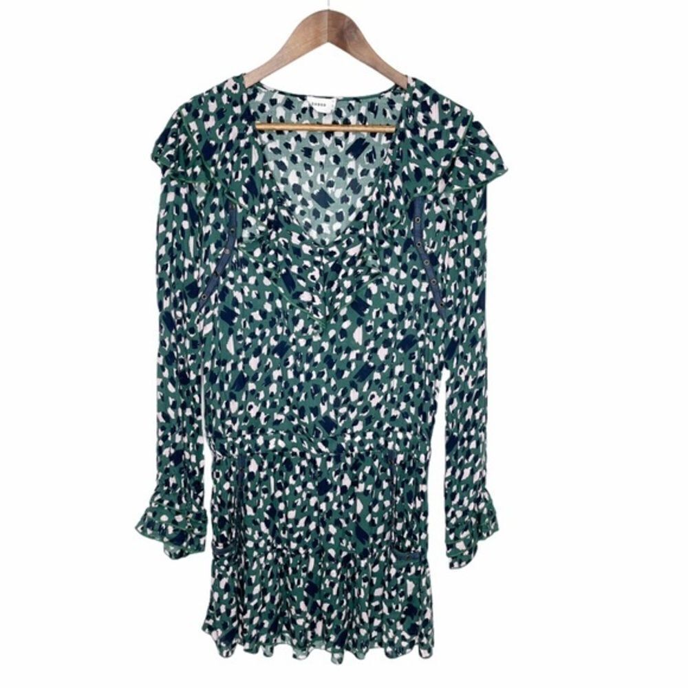 Suboo Green Foolish Print Ruffle Grommet Dress